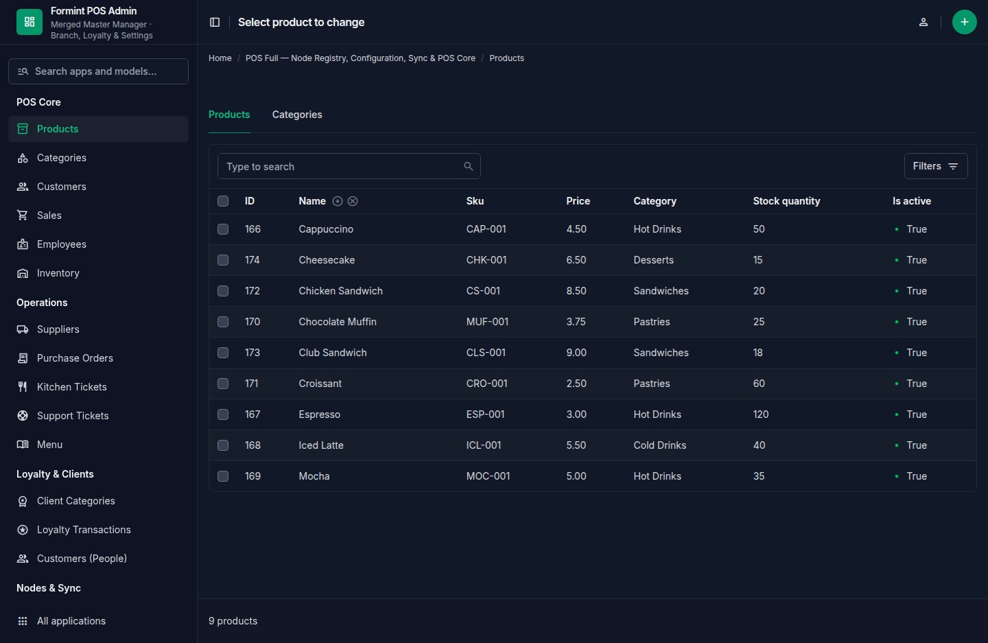 Formints Pro product administration screen