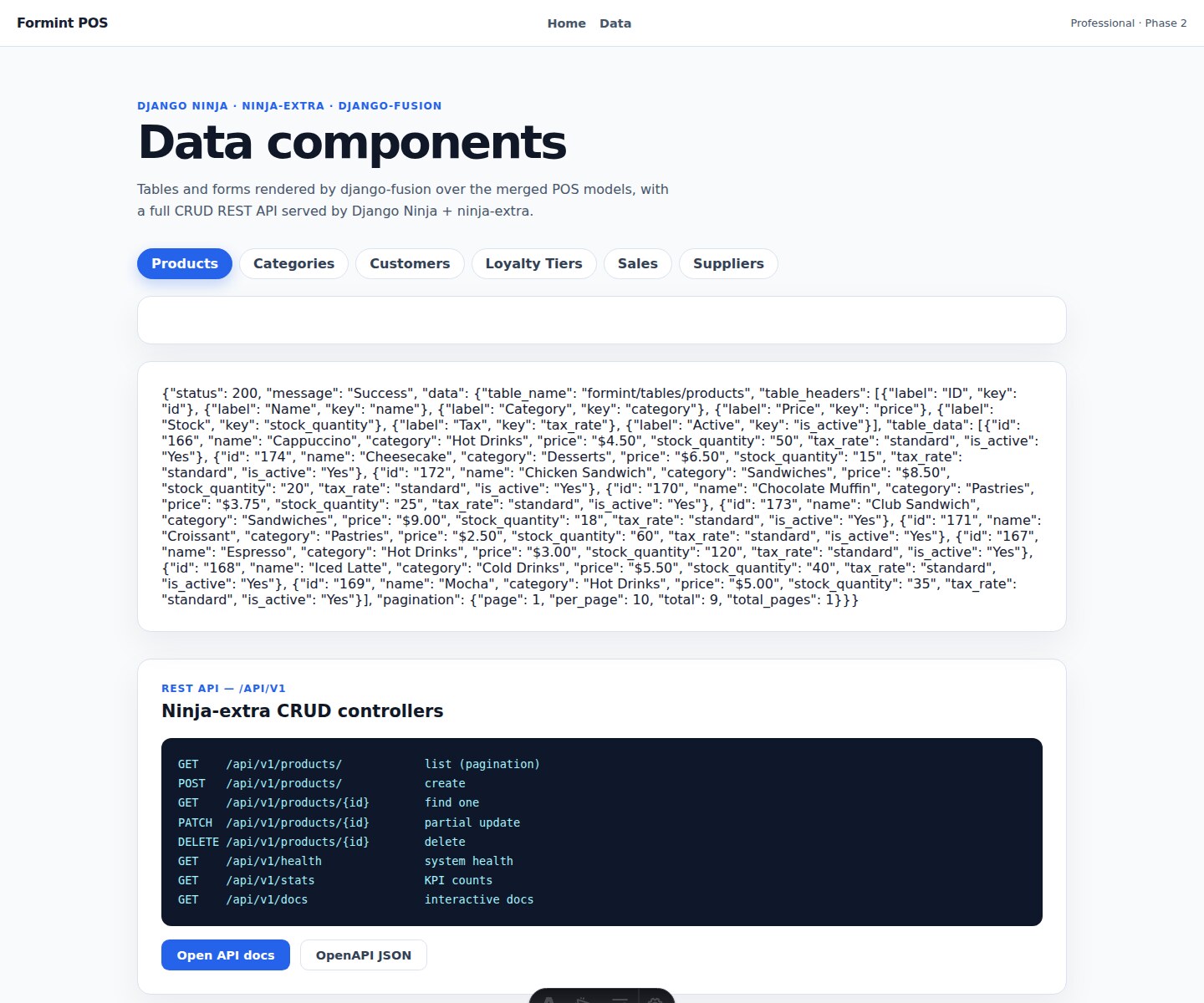 Formints Standard data and operations screen